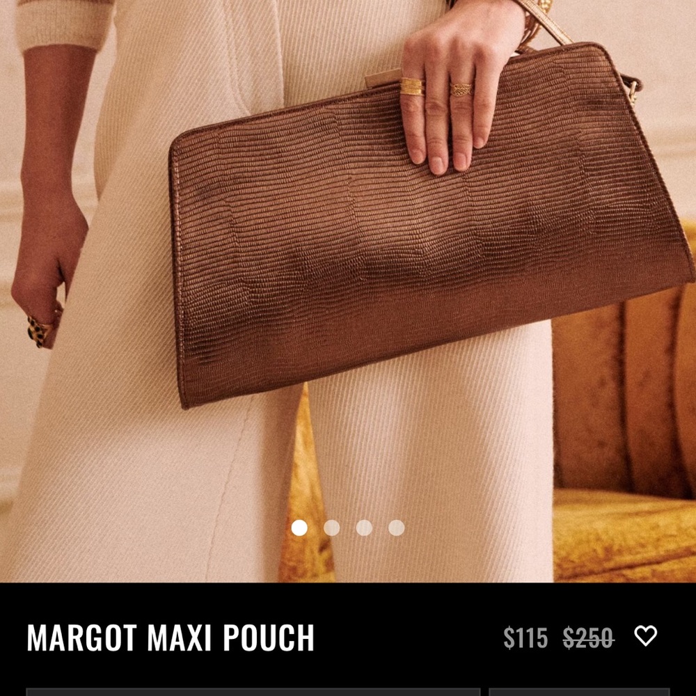 Sezane Margot Maxi Pouch in Brown Lizard-Embossed Leather